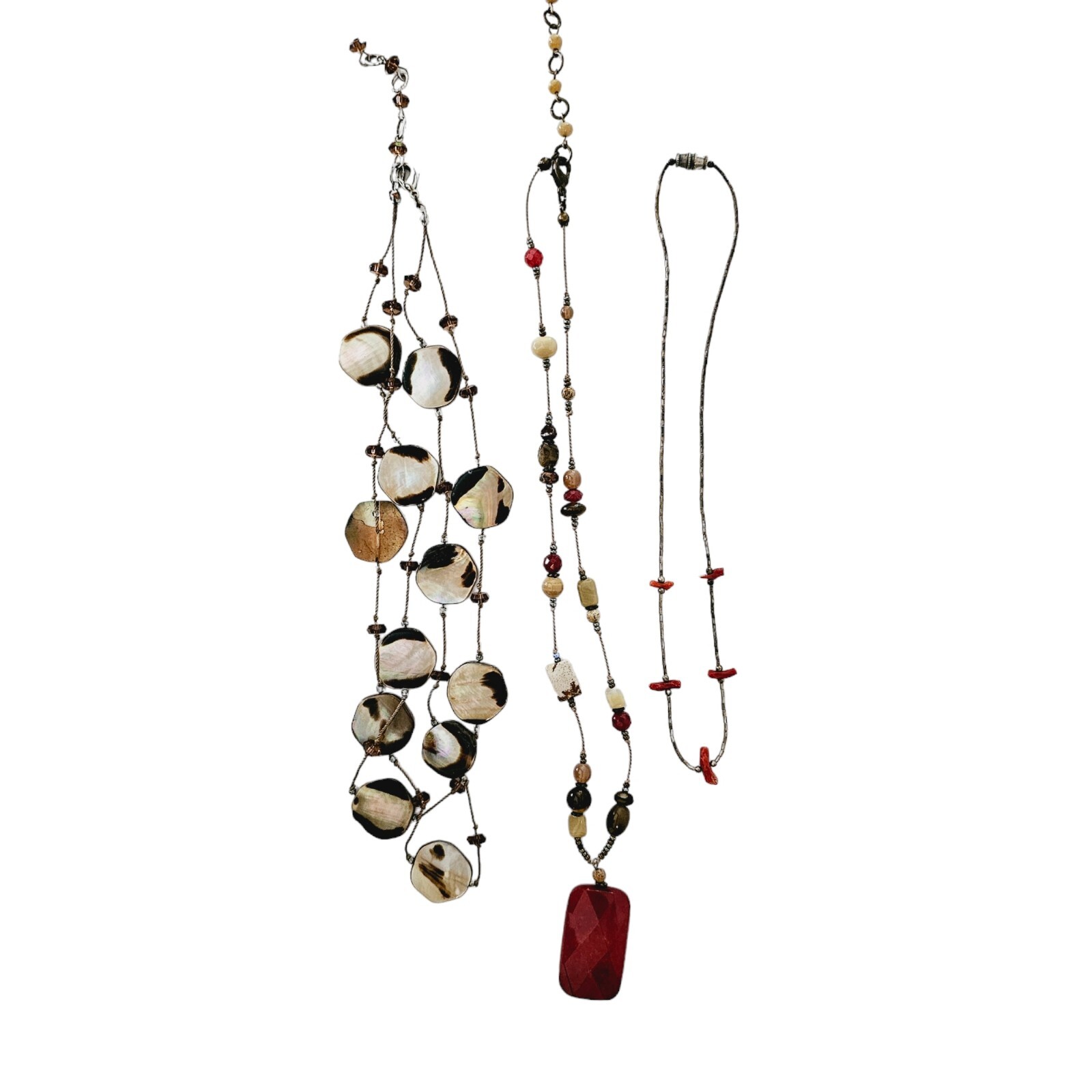 3 Necklaces Layering Mop Abalone Shell Quartz Tig… - image 1