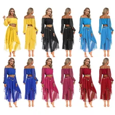 Womens Dancewear Holiday Belly Dancing Stage Crop Top With Skirts India Costume