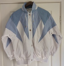 Charles Klein Women’s Jacket Summer Coat Small White Blue Press Stud