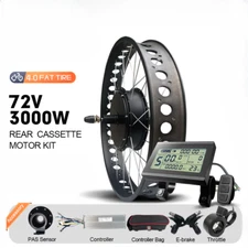 72V 3000W E-bike Conversion Kit Rear Cassette Hub Motor Wheel Dropout 170/190mm