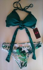 Swimsuit 2 Piece Bikini Womens Small Green Floral Print By Shekini NWT