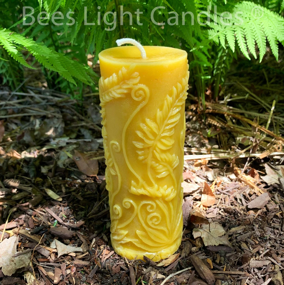 Beeswax Pillar Fern Candle / 100% Natural Bees Wax / Hand made USA / Honey Aroma - Image 2 of 3