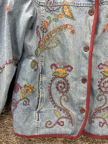 Vintage Denim & Co Jeans Jacket Women Large Blue 100% Cotton Embroidered Paisley - Picture 9 of 22