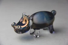 Hand Blown Glass Crystal Hippo Hippopotamus Figurine by Kevin Prochaska