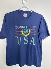 Vintage 1991 Connecticut Made In USA T Shirt Blue XL Destination Single Stitch