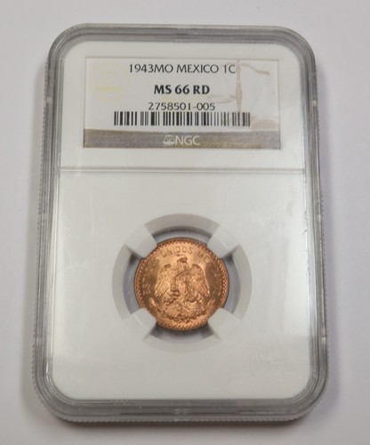 1943 Mo NGC MS66 RD RED | MEXICO - 1 Centavo 1C Coin #40249A