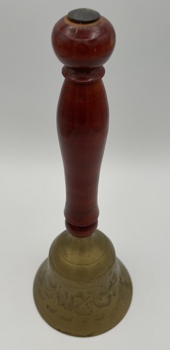 Large Brass School Bell Wood Handle 8.5” Tall Made In India - Picture 2 of 7
