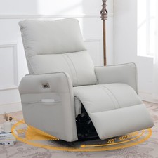 Power Swivel Rocker Recliner Chair Electric Nursery Glider Chair PU Leather USB