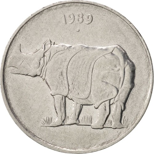 India | 25 Paise Coin | Rhinoceros | Km:54 | 1988 - 2002 - Picture 2 of 12