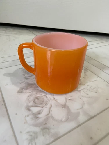Vtg Federal F Orange Milk Glass Coffee Cup Mug Heat Proof Straight Side D Handle