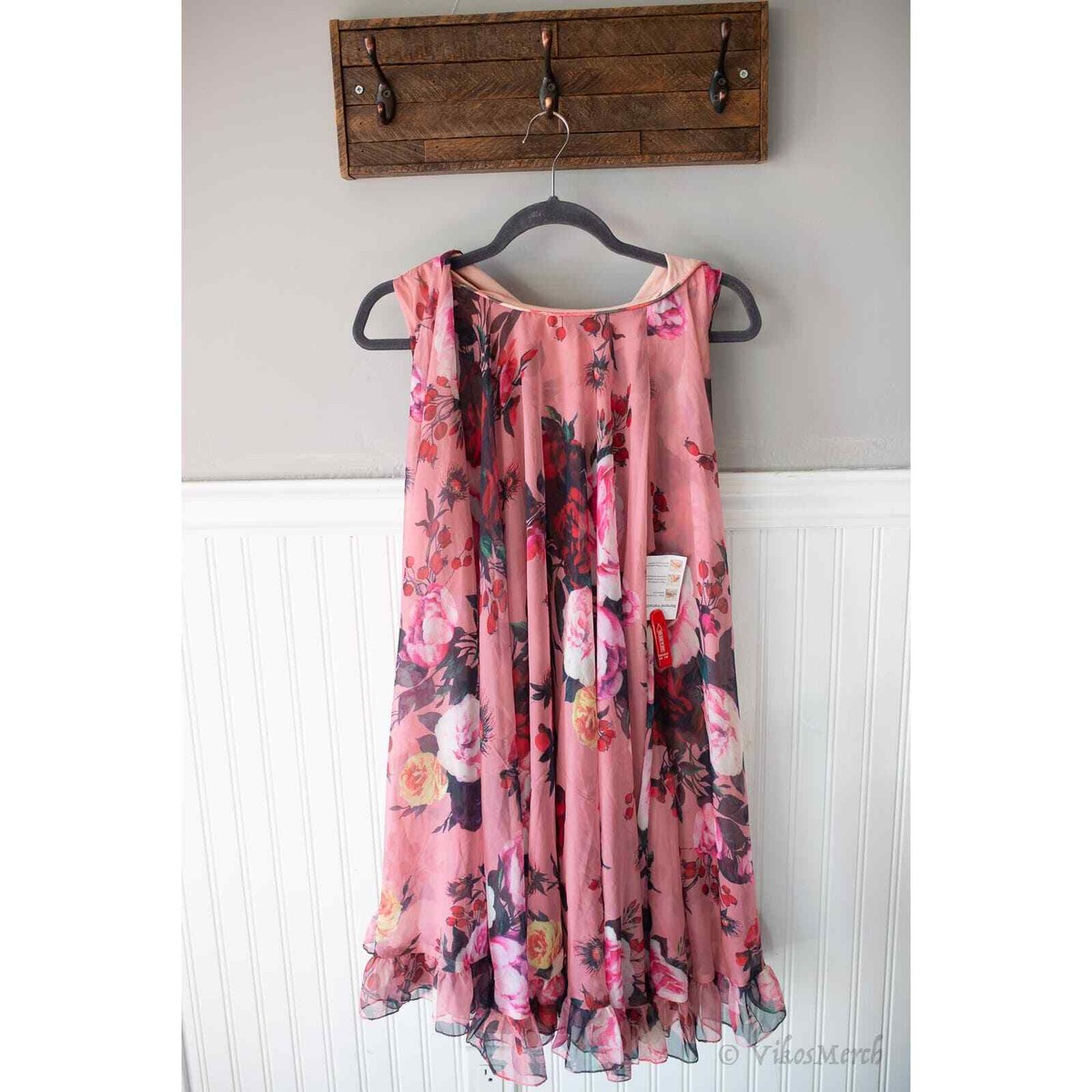 MAC DUGGAL FLORAL PRINT HIGH NECK RUFFLE HEM CAPE MINI DRESS