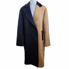 Rocket X Lunch Trench Coat S Wool Blue Beige Snap Long Asymmetric Tan Used. No R