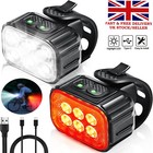 Mountain Bike Lights USB Rechargeable Bicycle LED Torch Front Rear Lamp Set