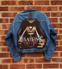 Vtg Dark Blue Denim Jacket Assassins Creed Ezio Bomber Gaming Coat Cropped L