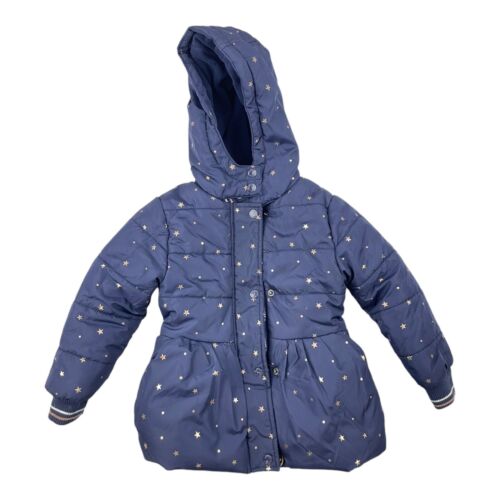 Nautica Full Zip Puffer Jacket Girls 4T Navy Blue Hooded Insulated Lined Coat - Picture 2 of 5