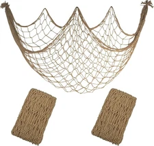 2 Pack Fish Net Decor 80x40" Brown Nautical Net for Beach Party Wall Table