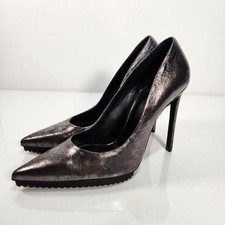 DKNY Carisa Pointed Toe Pump in Dark Gunmetal Cracked Leather Size 7.5M