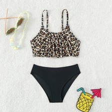 Leopard Bikini Set Two Piece Girls KidsSwimsuits Summer Beach Swimwear