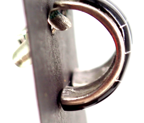 Native American Zuni Sterling Silver Black Onyx Inlaid Hoop Earrings Signed VTG - Picture 11 of 12