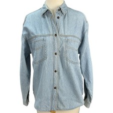 Vtg Jordache Washed Denim Shirt Womens S Light Blue Cotton L/S no stretch