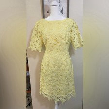 Tahari by ASL Short Sleeve Crochet Floral-Lace Yellow Dress Size 4