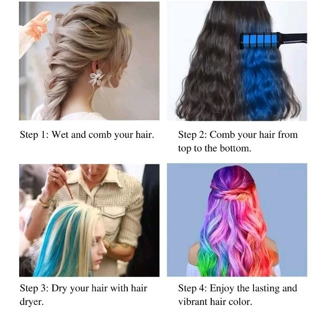 Juego de peine de tiza temporal de color de cabello lavable de 10 colores para todas las edades  Foto 3 de 4