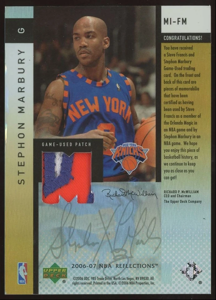 Steve Francis Stephon Marbury /50 2006-07 UD Reflections Mirror Image Dual Patch - Image 2 of 3