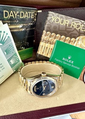 Rare Rolex Day-Date 18k YG Factory Onyx Diamond Dial Ref 18338