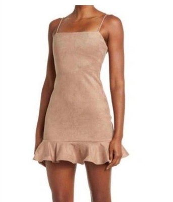 Susana Monaco String Ruffle Faux Suede Mini Dress M Sand Beige NWT