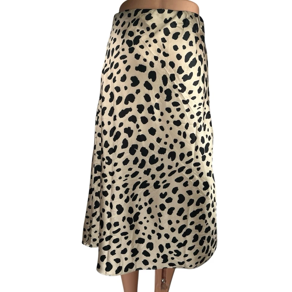 Falda sin Mangas Acampanada Aqua Tan Negra Seda Satén Leopardo Estampado Animal Línea A S Foto 3 de 4