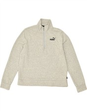 PUMA Womens Zip Neck Sweatshirt Jumper UK 14 Medium Grey Cotton CI09
