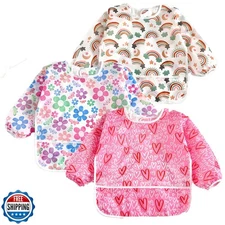 PandaEar 3 Pack Long Sleeve Baby Bibs, Waterproof Full Sleeve Bib for Toddler
