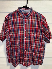 chaps easy care mens red blue plaid short sleeve button shirt XL cotton blend