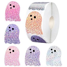 500Pcs Halloween Ghost Stickers Roll Laser Cute Boo Ghost Self-Adhesive Stick...