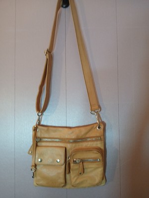 Vintage FOSSIL Tan Leather Shoulder Bag With Key Hangtag Multiple Pockets 75082