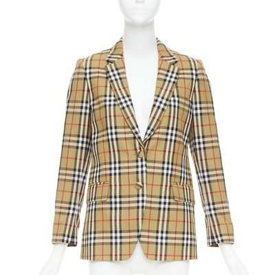 BURBERRY 100% wool brown House Check single breasted blazer jacket