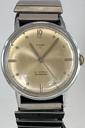 Vintage Mens 1960s Silver Tone Timex Mechanical Wristwatch 21 Jewels Running HB