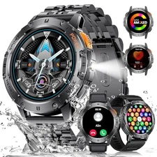 Military Smart Watches for Men with LED Flashlight,3 Midnight（3 straps）