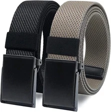 Nylon Elastic Stretch Belt-2 Pack Men Casual Golf Belt Military Metal Buckle ...