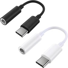 2 Pack USB C to 3.5mm Headphone Jack Adapter, Hi-Fi DAC Audio Black  White