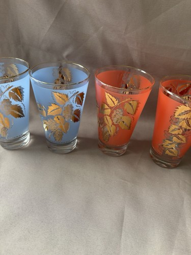 Bartlett Collins Vtg MCM Frosted Glass Tumblers W/ Gold Leaf Set Of 6 - Picture 11 of 12