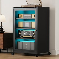 Steel Stereo Cabinet Rolling Audio Media Rack w/ Adjustable Shelf  13-Color LED