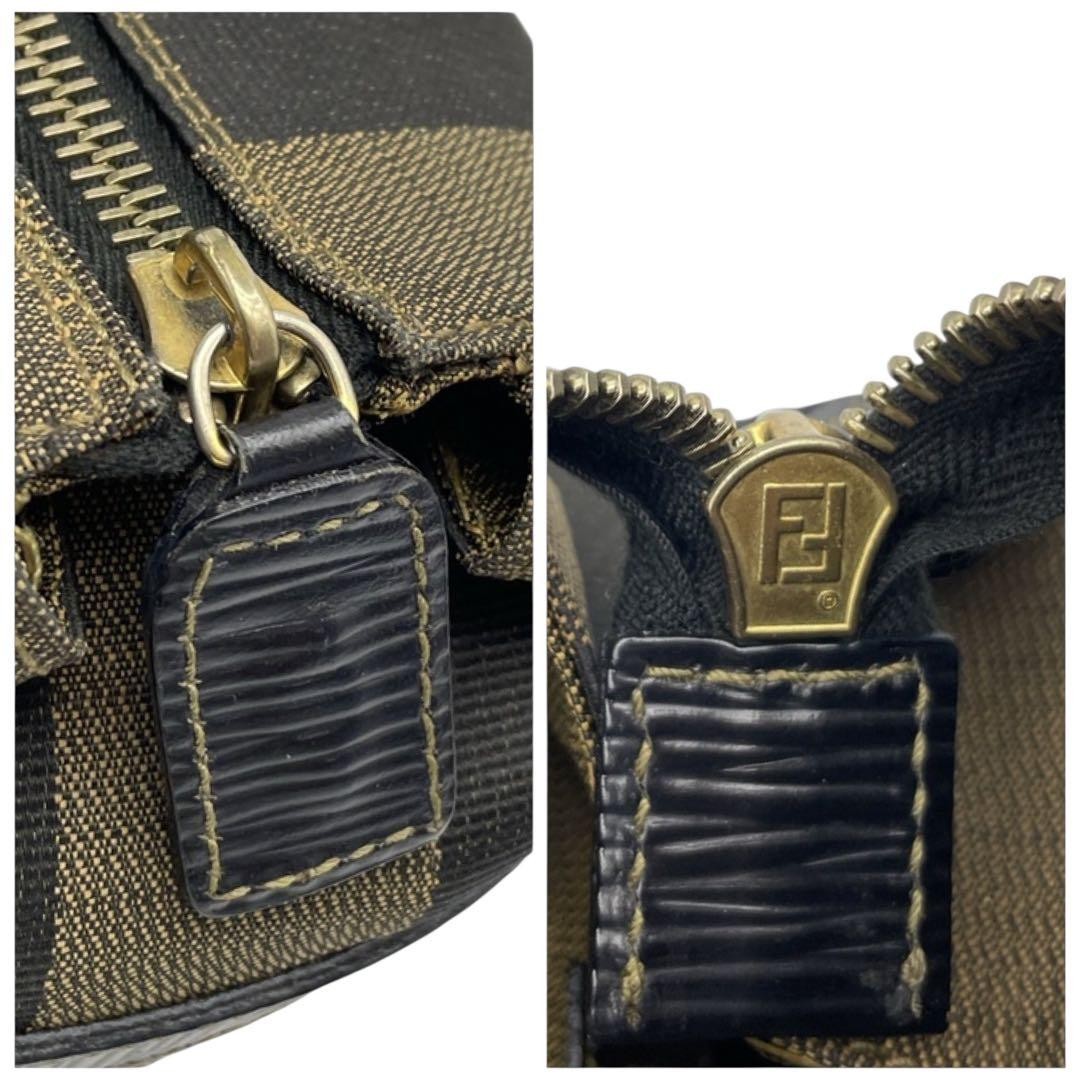 FENDI Hand Shoulder Bag Tote Purse 2way Pecan Canvas Leather Black Authentic thumbnail 9