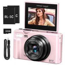 4K Digital Camera with 64MP Photos, Vlogging Camera with 180  Flip Screen, Co...
