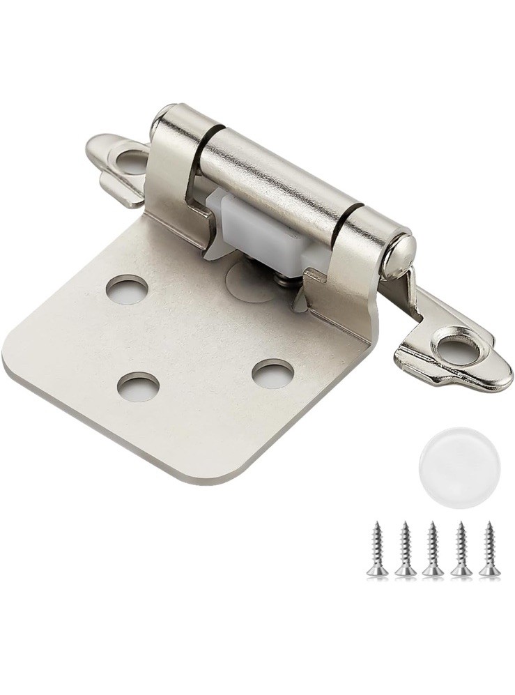 50 Pack (25 Pairs) 1/2 Inch Overlay Kitchen Cabinet Hinges, Satin Nickel