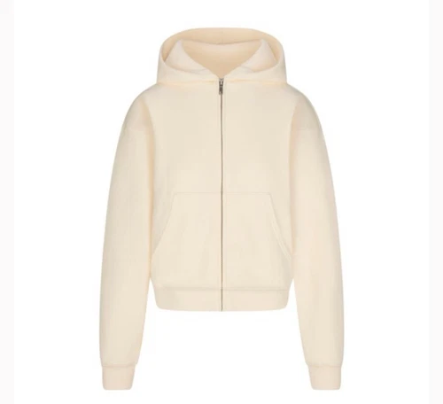 OFF WHITE Felpa con cappuccio e zip Skims cotone pile waffle foderata ecrù nuova con etichetta taglia small