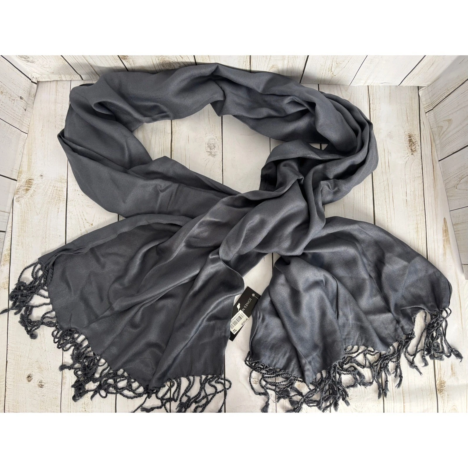 NEW Jones New York Scarf Wild Silver Grey Viscose Pashmina Wrap Fringe 2133