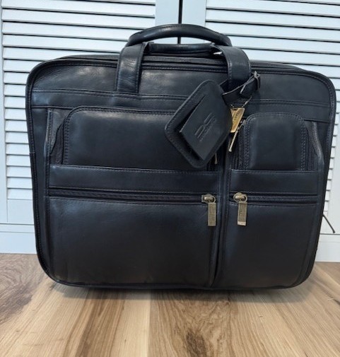 Claire Chase Leather Rolling Laptop Briefcase
