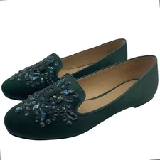 Tory Burch Womens Shoes Delphine Flats Sz 8.5 Green Embellished Designer Holiday