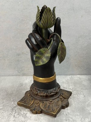 Vintage Nubian Blackamoor Cast Iron Hand Candlestick Holder Victorian Art Deco